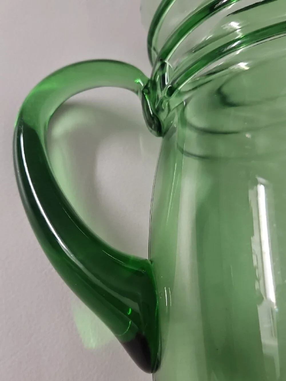 Green Glass Pitcher with Curved Handle
